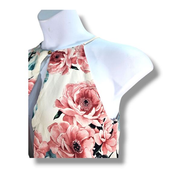 A'GACI Jumpsuit Medium Pink Multicolored Floral Peony Print Halter Wide-Leg Pant - Picture 7 of 16